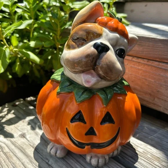 Blue Sky Halloween Frenchie Bulldog Dog Pumpkin Figurine Ceramic Statue Decor - Picture 6 of 6